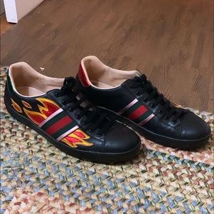 Gucci Flame Black Sneakers With Receipt